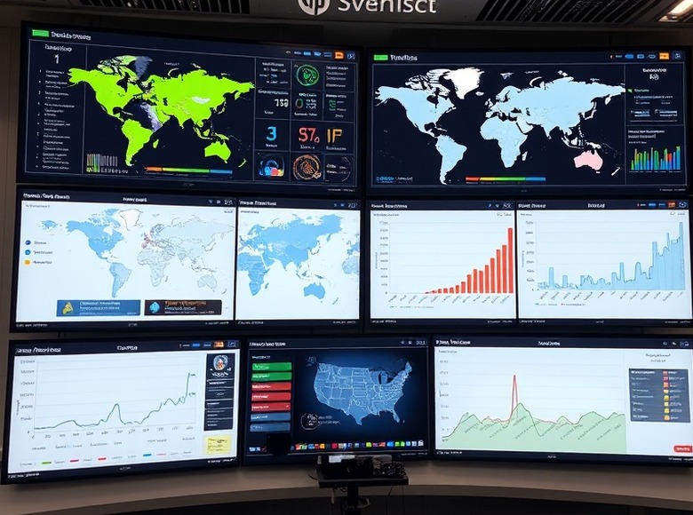 Monitoring centre showing the status of a terminal fleet